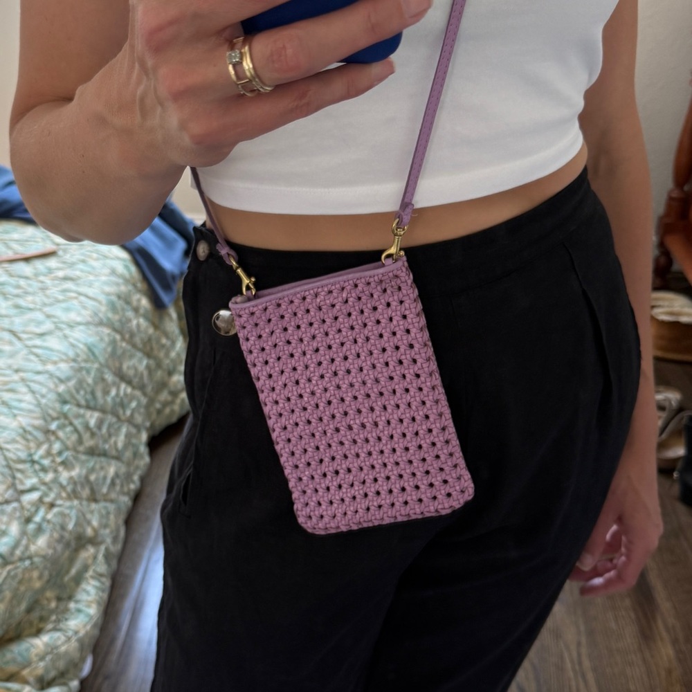 Clare V Poche in Wild Thistle, Rattan,  Crossbody Bag